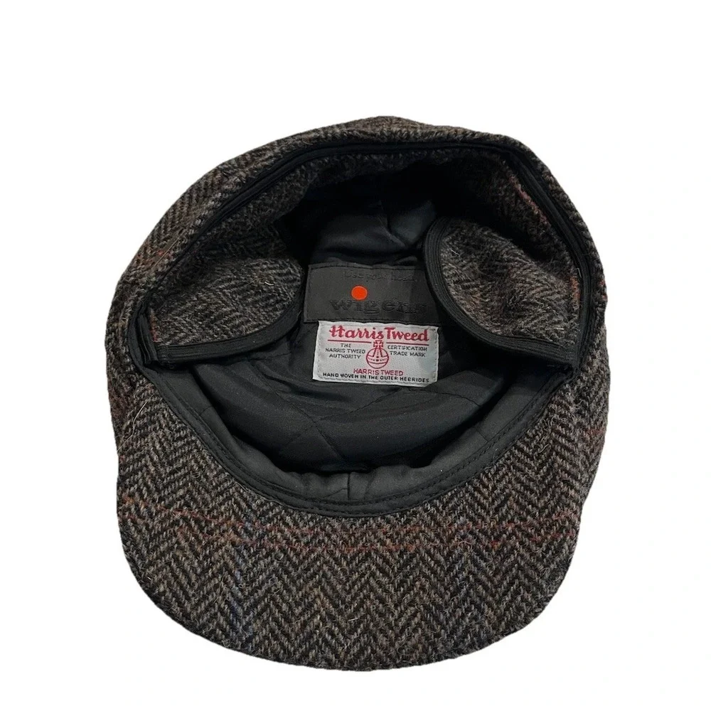 Wigens Brown Harris‎ Tweed Newsboy Herringbone Cap with Earflaps Size 59